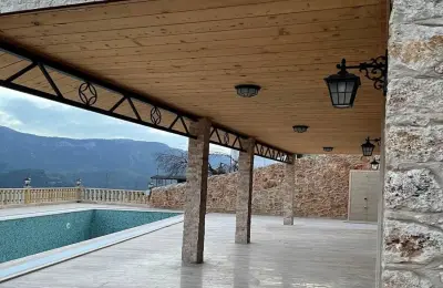 5+2 Luxury Detached Stone Mansion with 839 m² Plot Built with Tosmur Stone in Alanya