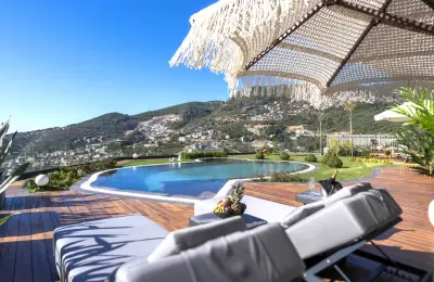 Luxury 3+1 Sea View Twins Villas for Sale in Alanya Bektas with Private Infinity Pool