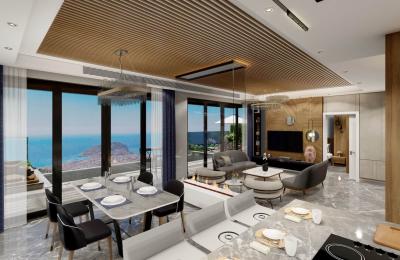 8+1 Smart Triplex Villas with Infinity Pool & Panoramic Sea Views in Alanya Tepe