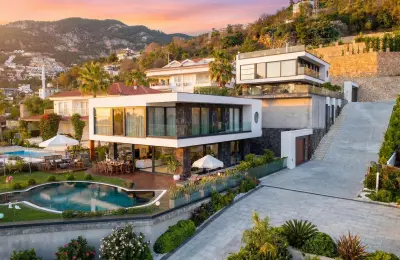 Luxury 3+1 Sea View Twins Villas for Sale in Alanya Bektas with Private Infinity Pool