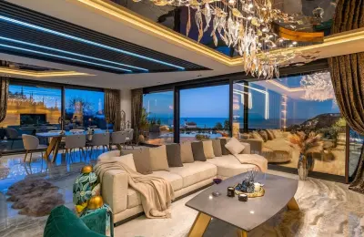 Luxury 3+1 Sea View Twins Villas for Sale in Alanya Bektas with Private Infinity Pool