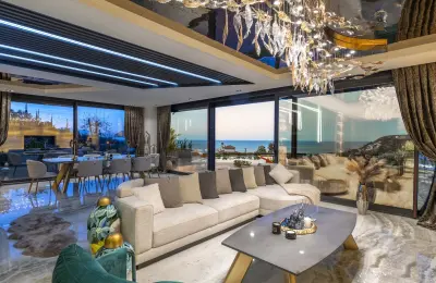Luxury 3+1 Sea View Twins Villas for Sale in Alanya Bektas with Private Infinity Pool