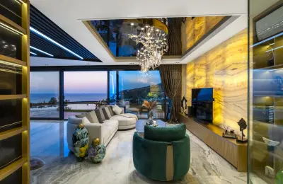 Luxury 3+1 Sea View Twins Villas for Sale in Alanya Bektas with Private Infinity Pool