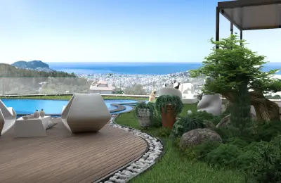 Luxury 3+1 Sea View Twins Villas for Sale in Alanya Bektas with Private Infinity Pool
