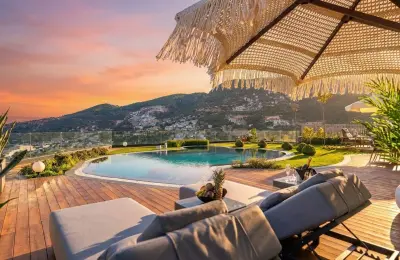 Luxury 3+1 Sea View Twins Villas for Sale in Alanya Bektas with Private Infinity Pool