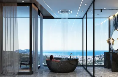 Luxury 3+1 Sea View Twins Villas for Sale in Alanya Bektas with Private Infinity Pool