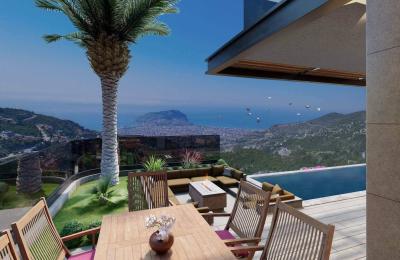 Alanya Tepe'de Full Deniz Manzaralı, Sonsuzluk Havuzlu 8+1 VIP Akıllı Tripleks Villalar